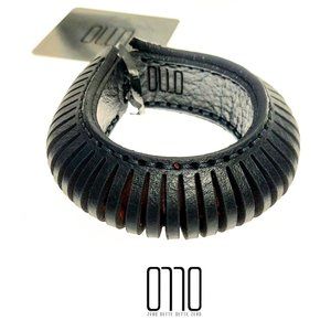 0770 Yvonne Black Red Leather One Size Laser Cut Bangle Cuff